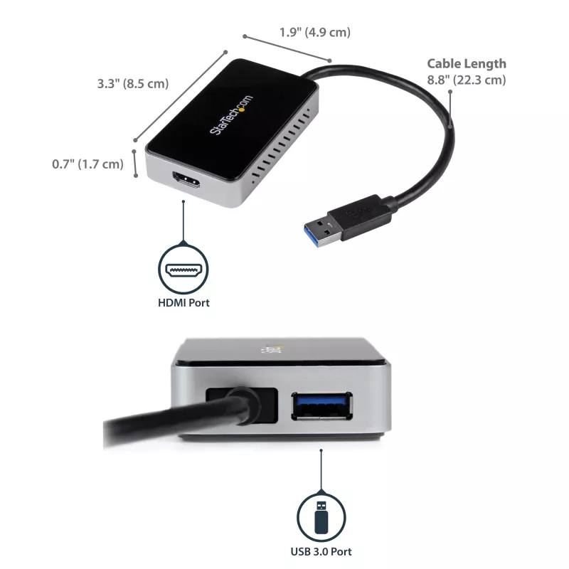 StarTech.com USB 3.0 na HDMI adaptér s 1x USB, USB na HDMI konvertor monitora pre Windows (bez podpory pre macOS/ChromeOS/Linux) - TAA