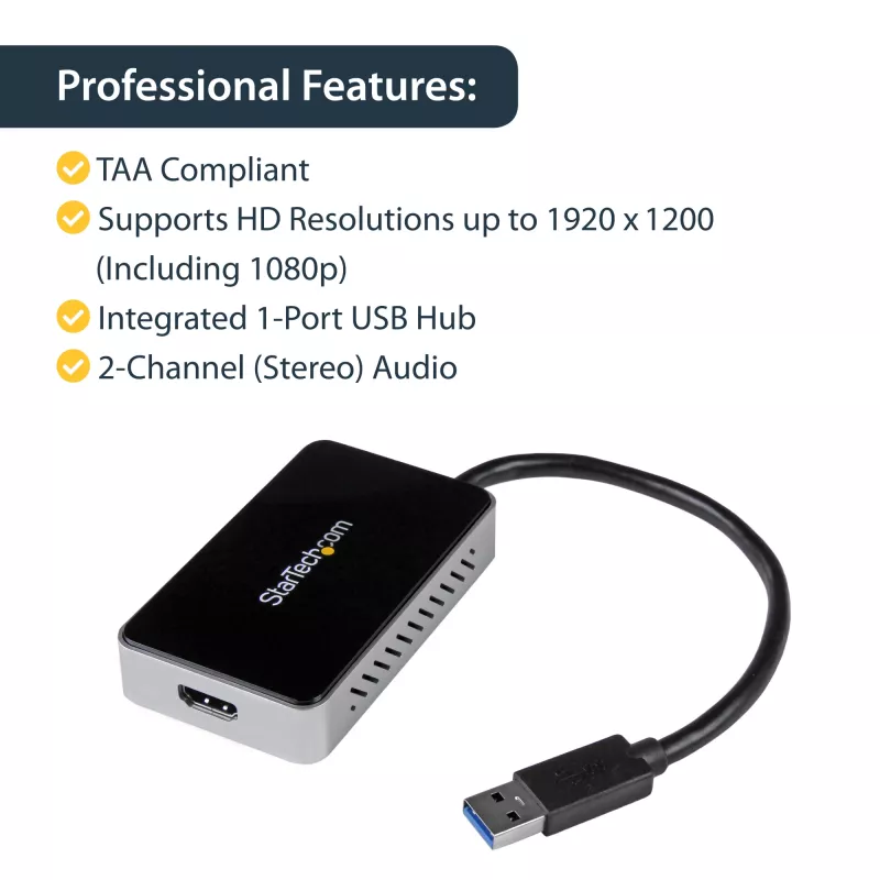 StarTech.com USB 3.0 na HDMI adaptér s 1x USB, USB na HDMI konvertor monitora pre Windows (bez podpory pre macOS/ChromeOS/Linux) - TAA