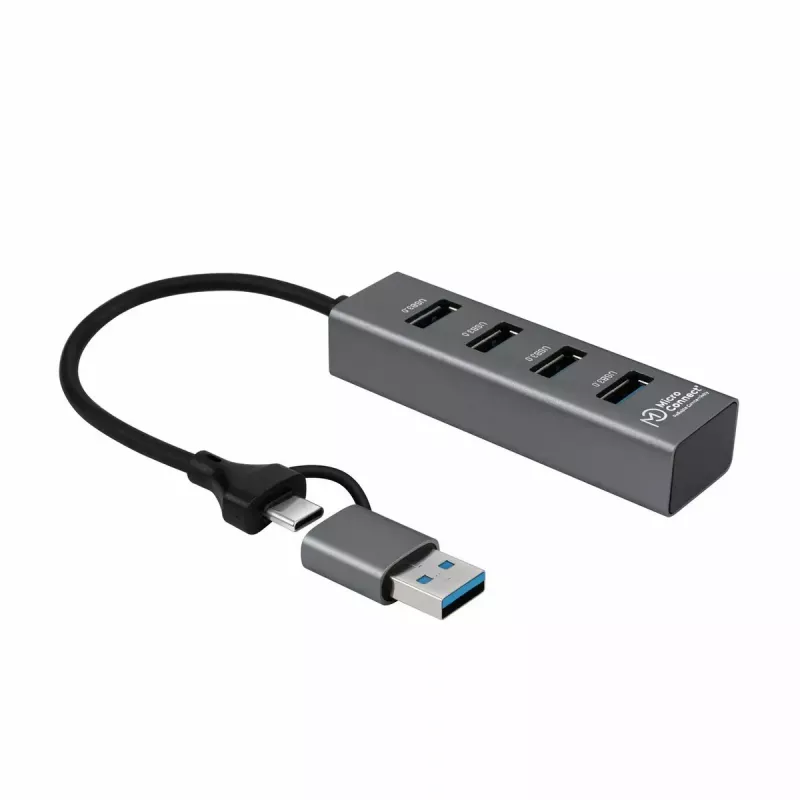 Microconnect USBHUB4-2IN1 rozbočovač rozhraní USB 3.2 Gen 1 (3.1 Gen 1) Type-A 5000 Mbit/s čierny