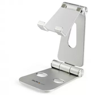 StarTech.com stojan na telefón a tablet – skladací univerzálny držiak na mobilné zariadenia, pre smartfóny a tablety – nastaviteľný viacuhlový ergonomický stojan na telefón na stôl – prenosný – strieborná