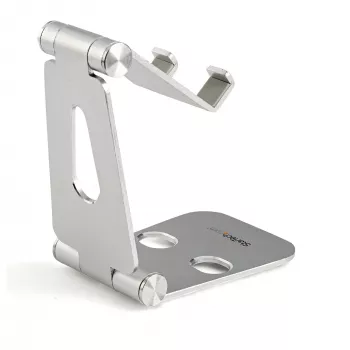 StarTech.com stojan na telefón a tablet – skladací univerzálny držiak na mobilné zariadenia, pre smartfóny a tablety – nastaviteľný viacuhlový ergonomický stojan na telefón na stôl – prenosný – strieborná