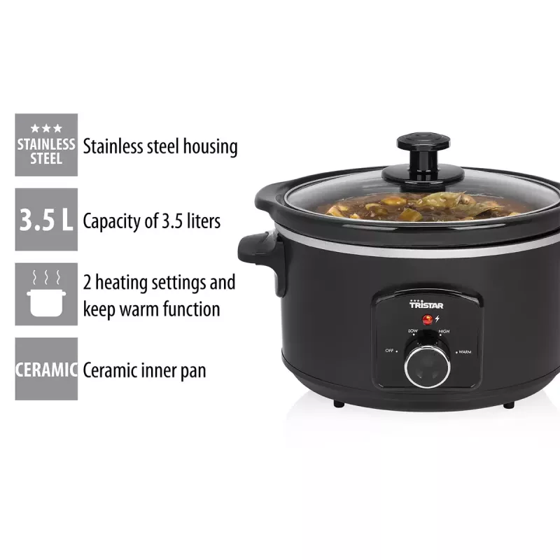 Pomalý hrniec Tristar VS-3915 3,5L čierny otočný ovládač 180W