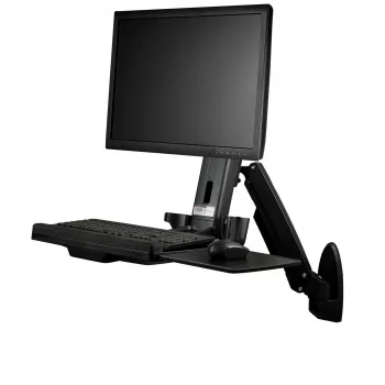 StarTech.com nástenná pracovná stanica – kĺbový full-motion stojan s ergonomickým výškovo nastaviteľným ramenom na monitor a klávesnicu – držiak na myš a skener – jedna VESA obrazovka