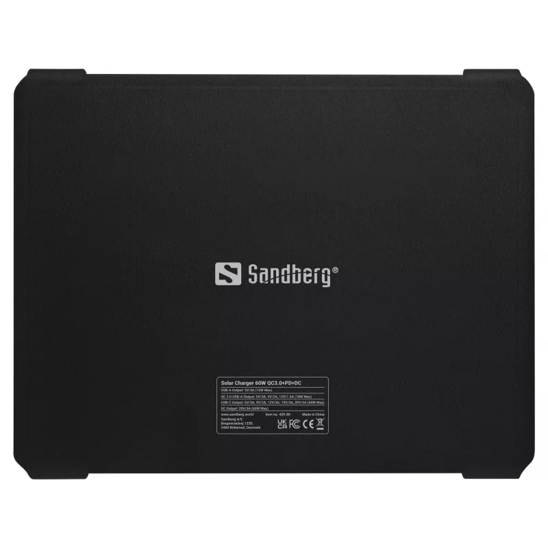 Sandberg solárna nabíjačka 60W QC3.0+PD+DC monokryštalická čierna