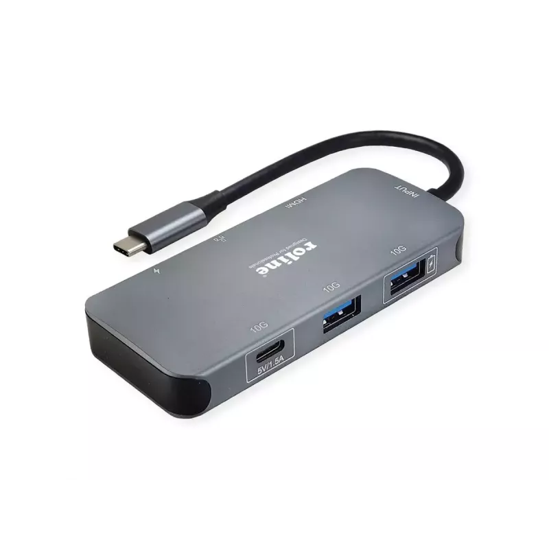 ROLINE USB Type-C hub 12.02.1121 HDMI RJ-45 USB 3.2 Gen 2 sivý