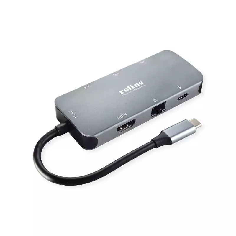 ROLINE USB Type-C hub 12.02.1121 HDMI RJ-45 USB 3.2 Gen 2 sivý
