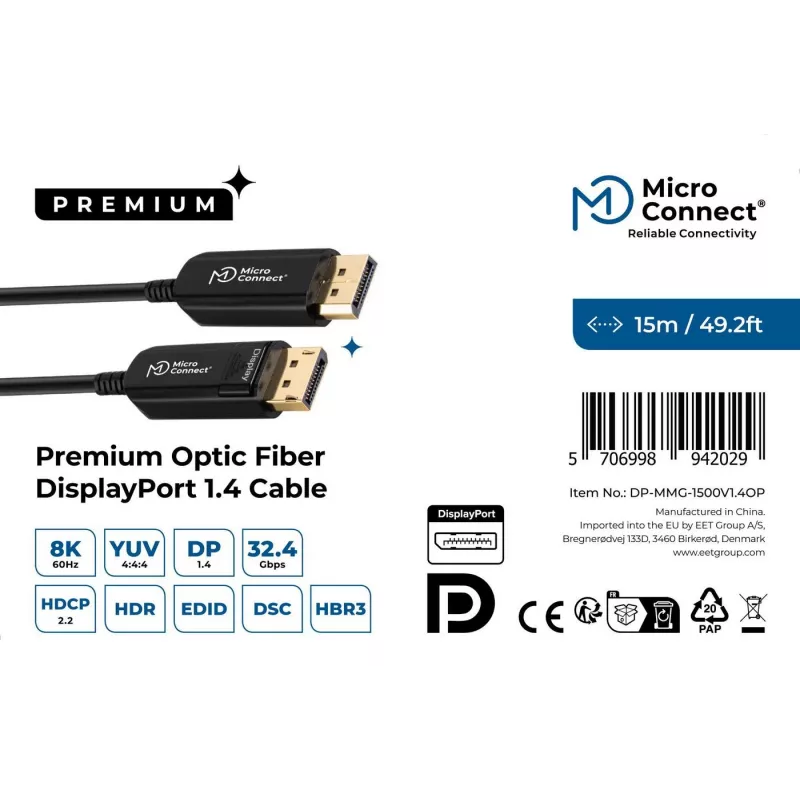 Microconnect DP-MMG-1500V1.4OP DisplayPort kábel 15 m čierny