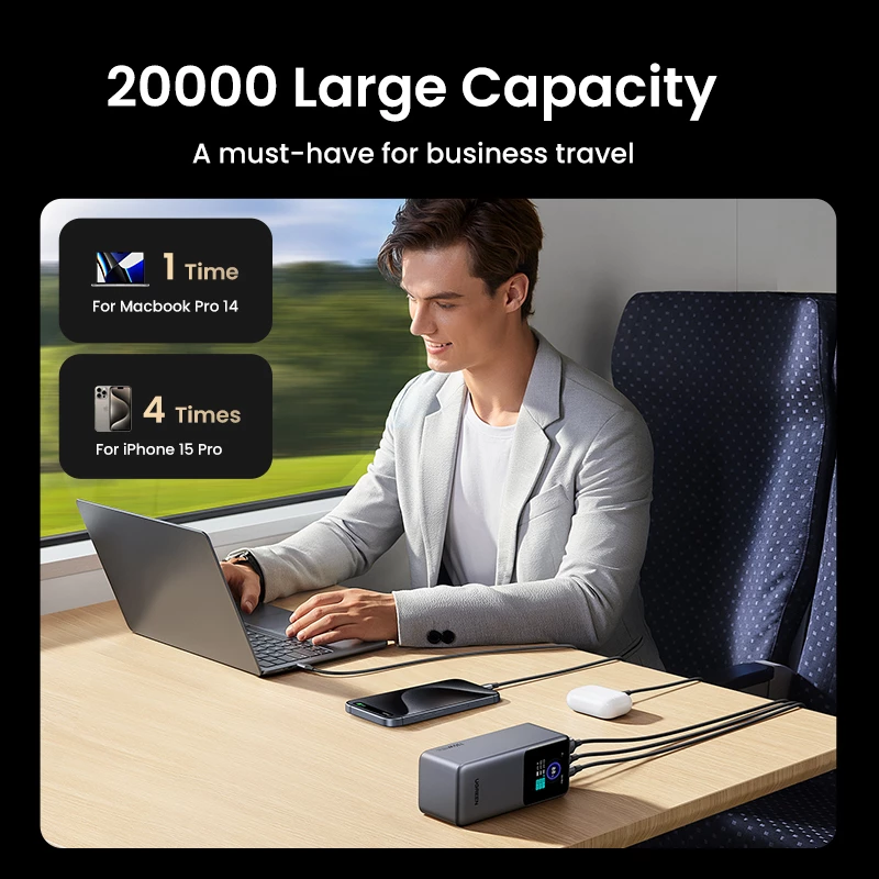 Ugreen 20000mAh 130W rýchlonabíjacia powerbanka lítium sivá