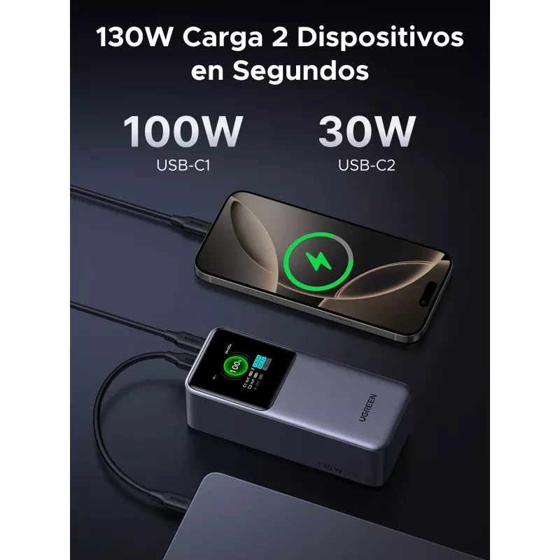 Ugreen 20000mAh 130W rýchlonabíjacia powerbanka lítium sivá