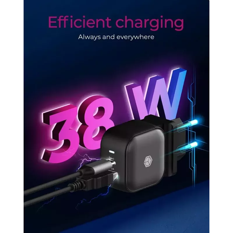 Nástenná nabíjačka ICY BOX 2-port USB Power Delivery rýchlonabíjanie čierna