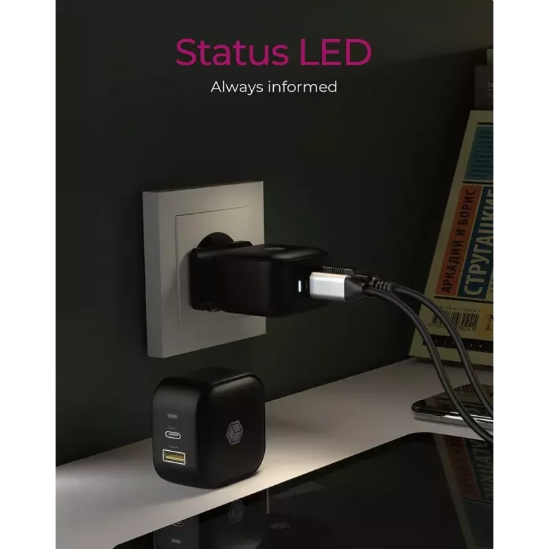 Nástenná nabíjačka ICY BOX 2-port USB Power Delivery rýchlonabíjanie čierna