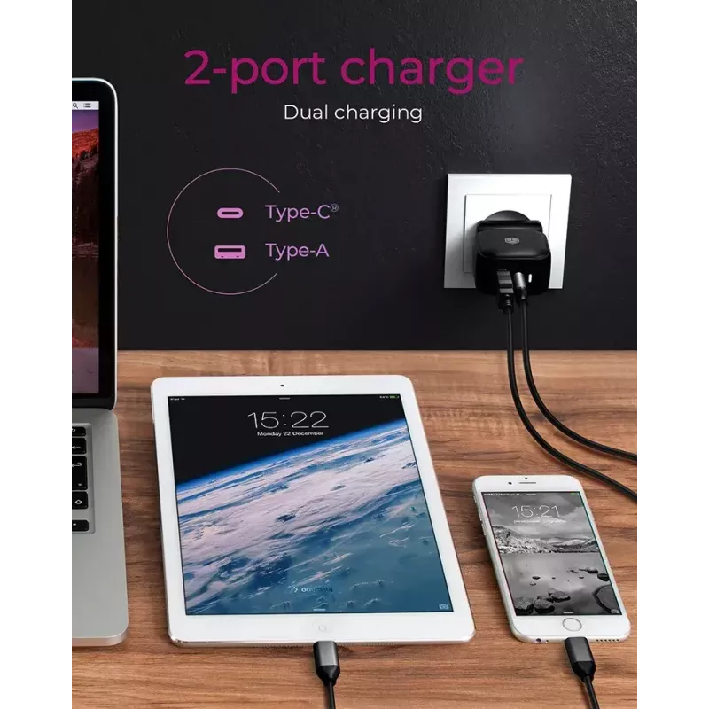 Nástenná nabíjačka ICY BOX 2-port USB Power Delivery rýchlonabíjanie čierna