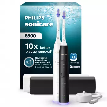 Zvuková zubná kefka Philips Series 6500 HX7419/01 — zvuková technológia, 62 000 pohybov/min., 3 režimy, snímač tlaku, 2 rukoväte, 2 hlavice, cestovné puzdro
