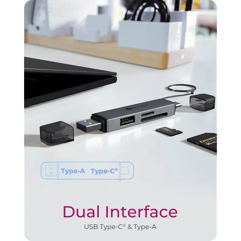 Čítačka kariet icybox 61179 – USB 3.2 Gen1 3-in-1, USB Type-C a Type-A konektory