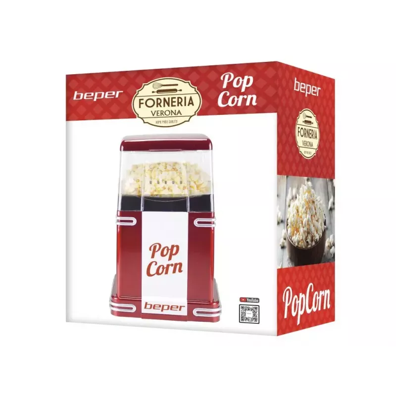 Prístroj na popcorn Beper 90.590Y červený biely 1200 W 3 min