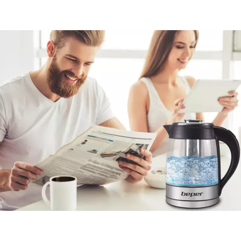Elektrická rýchlovarná kanvica Beper 1,8 L 2200 W transparentná