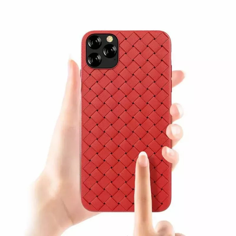 Mäkké puzdro na telefón Devia pre iPhone 11 Pro — tkaný vzor, červená