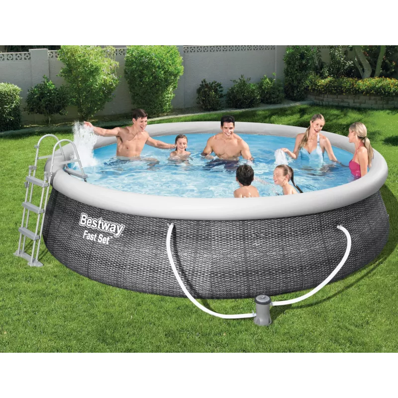 Bestway 57372 Fast Set nadzemný bazénový set, okrúhly, 457 x 107 cm, 12 362 l, s filtračným čerpadlom a rebríkom