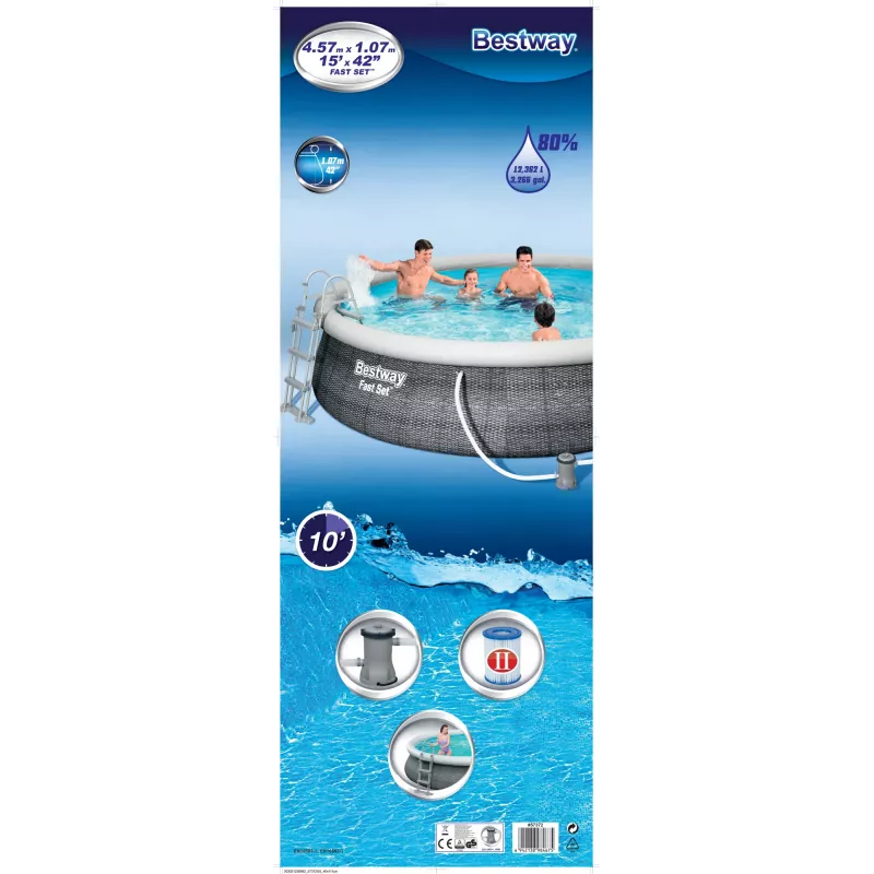 Bestway 57372 Fast Set nadzemný bazénový set, okrúhly, 457 x 107 cm, 12 362 l, s filtračným čerpadlom a rebríkom