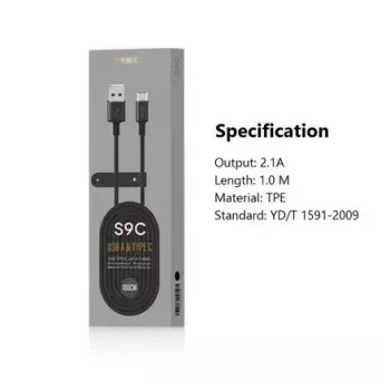 USB-A na USB-C kábel Orsen S9C 1 m, 2,1 A, čierny