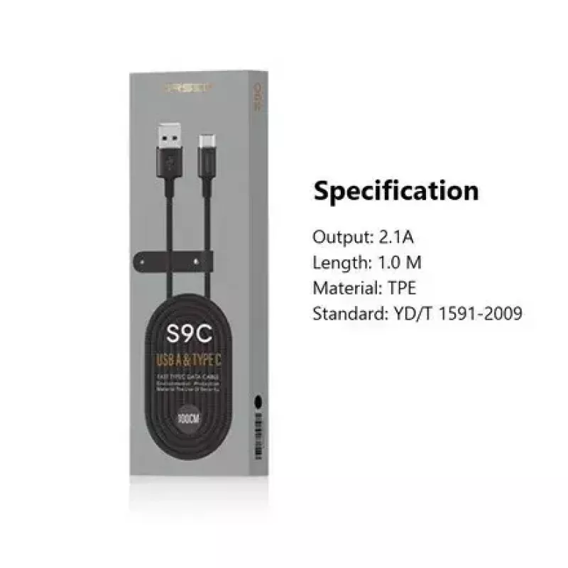 USB-A na USB-C kábel Orsen S9C 1 m, 2,1 A, čierny