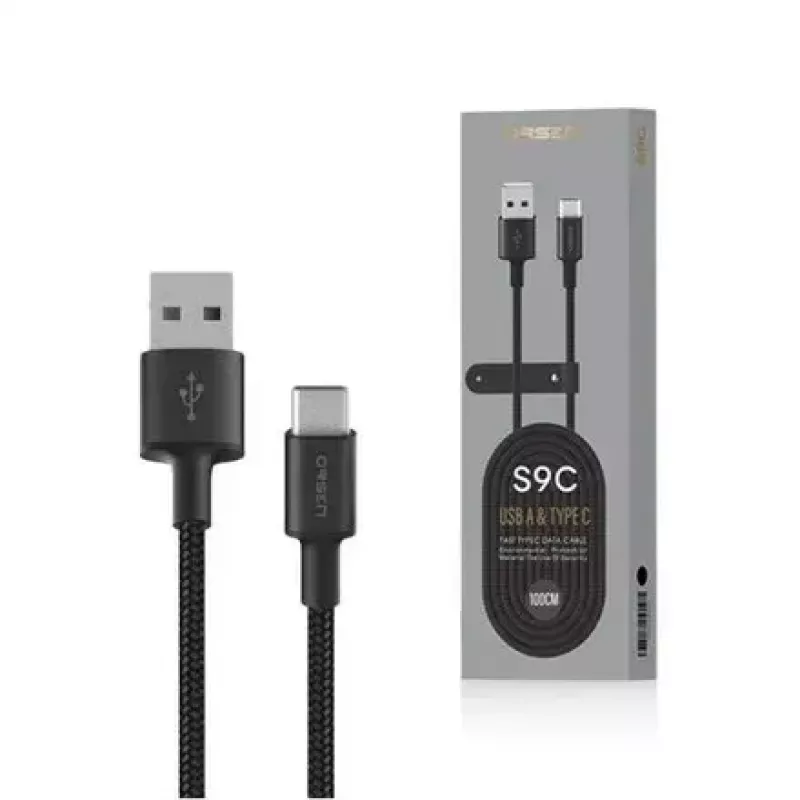 USB-A na USB-C kábel Orsen S9C 1 m, 2,1 A, čierny