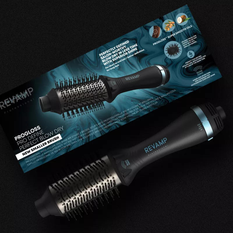 Teplovzdušná kefa Revamp Progloss Pro Define Perfect Blow Dry teplá čierna 900 W 3 m