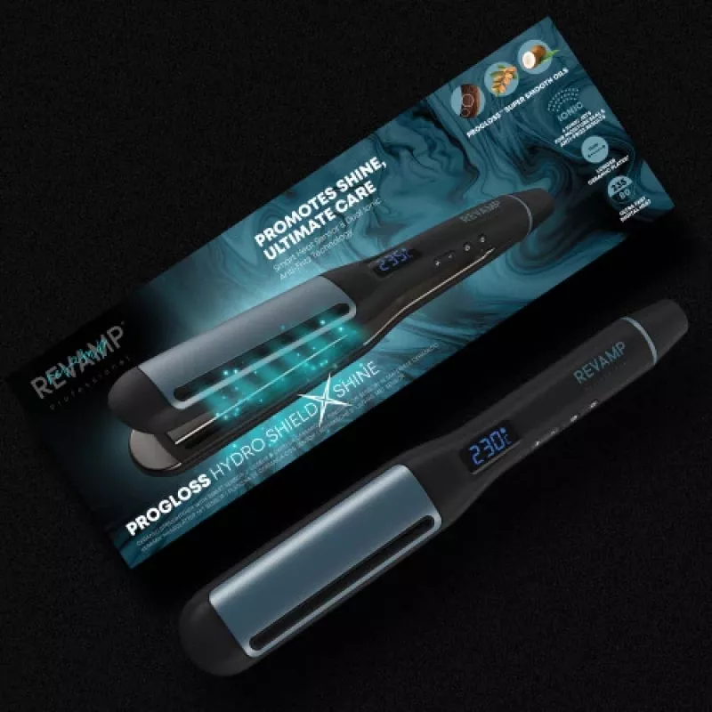 Revamp Progloss Hydro Shield X Shine žehlička na vlasy teplá čierna 3 m