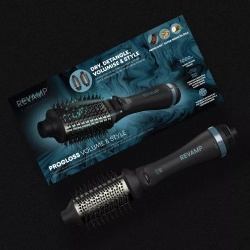 Revamp Progloss Volume & Style Hot Brush Style teplovzdušná kefa teplá čierna 1000 W 3 m
