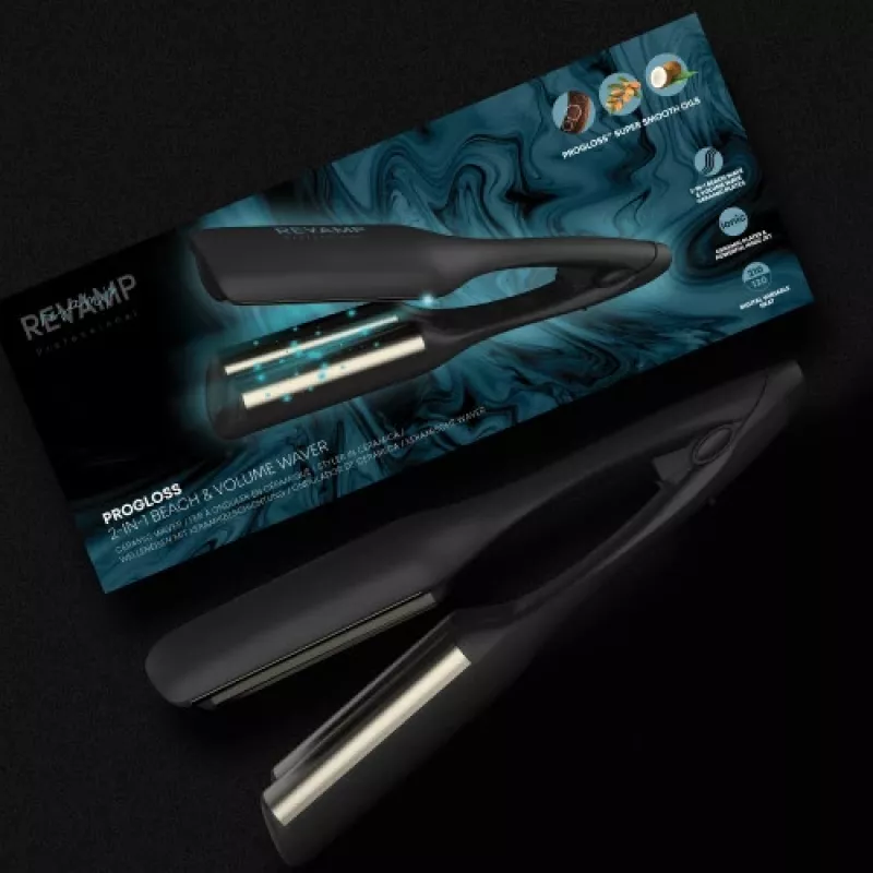 Revamp Progloss 2-in-1 Beach & Volume Waver kulma teplá čierna 3 m