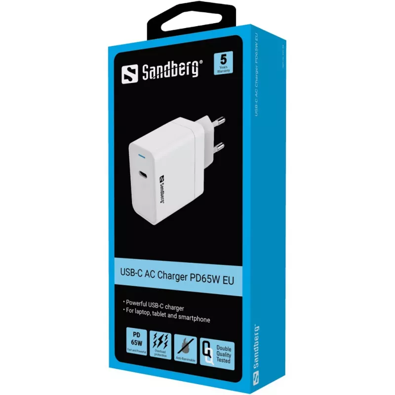 AC nabíjačka Sandberg USB-C PD65W EU interiérová univerzálna biela