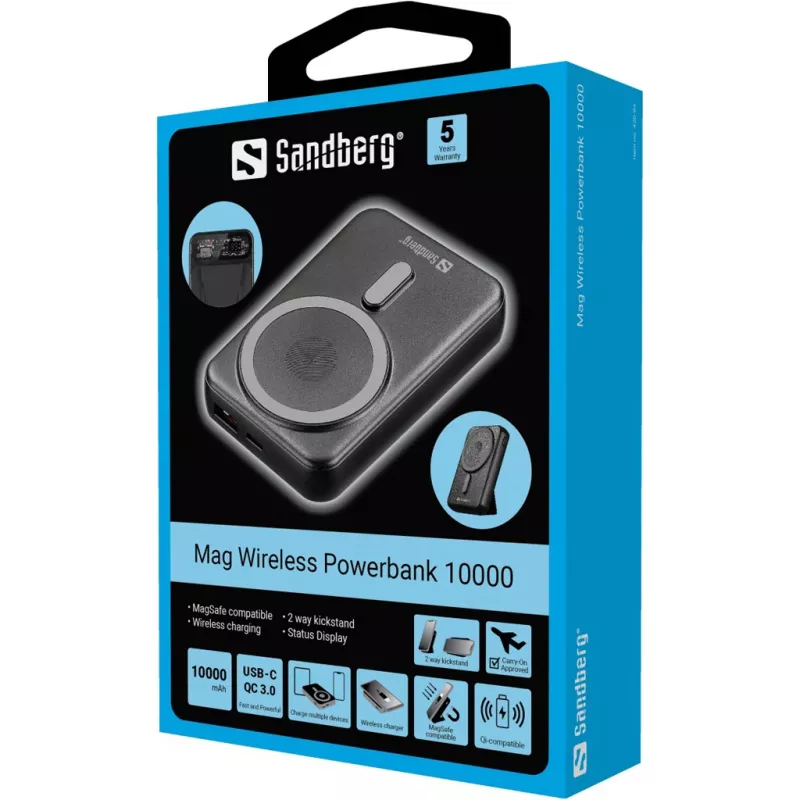 Prenosná powerbanka Sandberg Mag Wireless Powerbank 10000, 10000 mAh