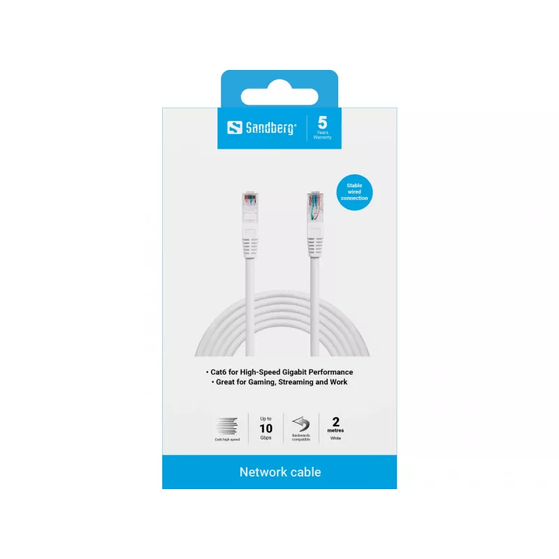 Sieťový kábel Sandberg UTP Cat6 RJ-45 2 m biely