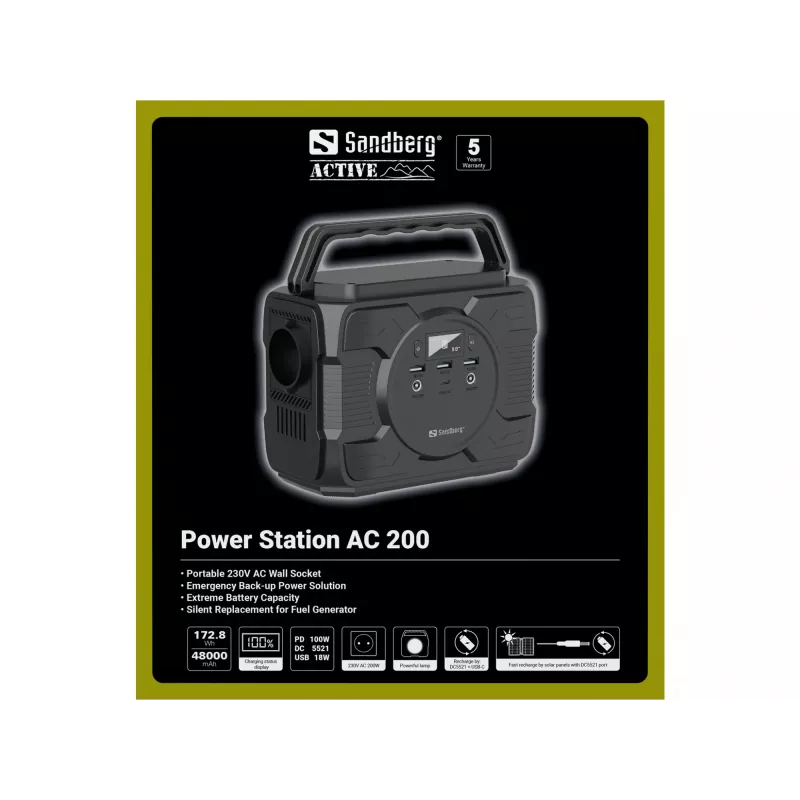 Prenosná batériová stanica Sandberg Power Station AC 200, 48000 mAh