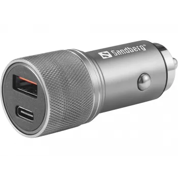 Sandberg autonabíjačka 1xQC3.0+1xUSB-C 48W, auto, zapaľovač, 12 V, metalická