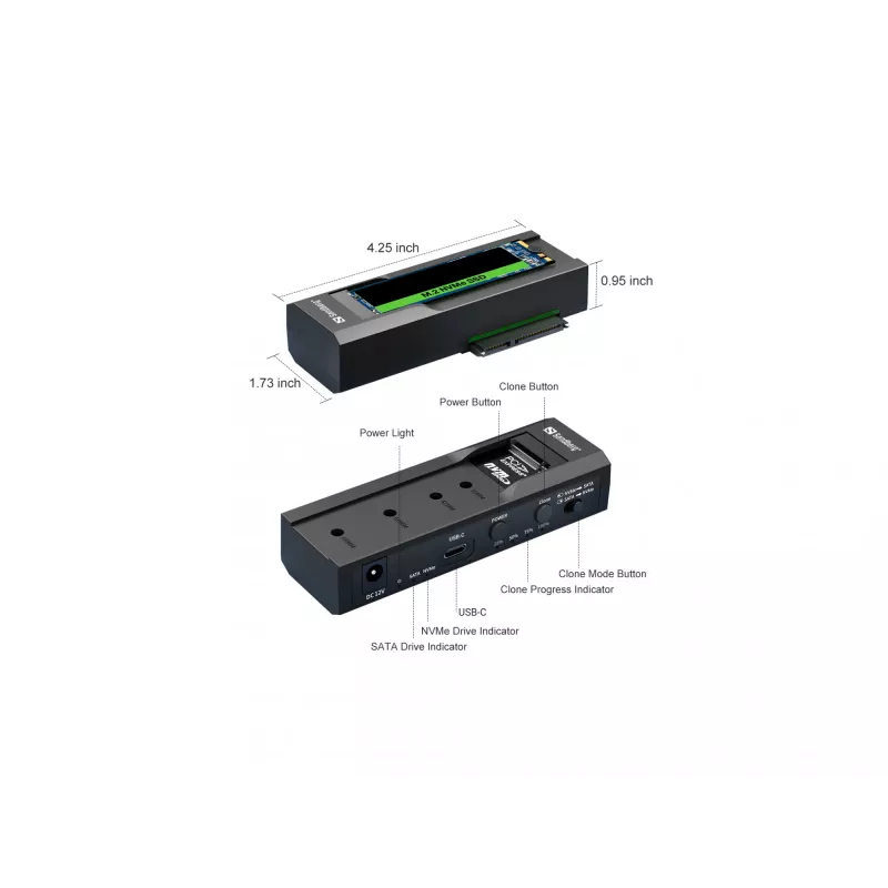 Sandberg USB 3.2 klonovač a dock pre M2 + NVMe + SATA
