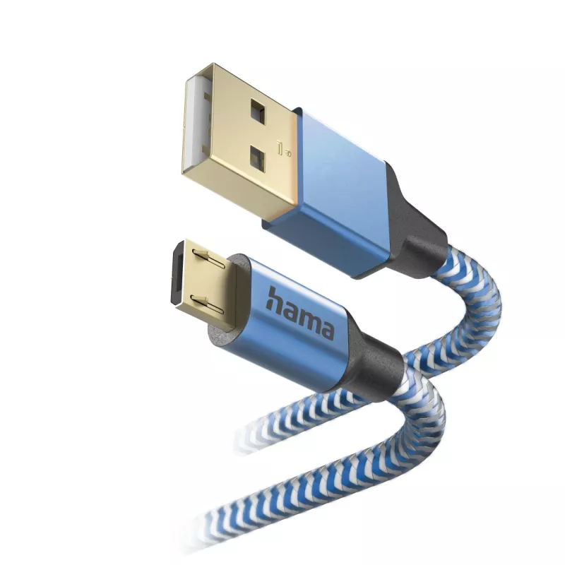 Hama Reflective USB kábel USB 2.0 1,5 m USB A Micro-USB B modrý