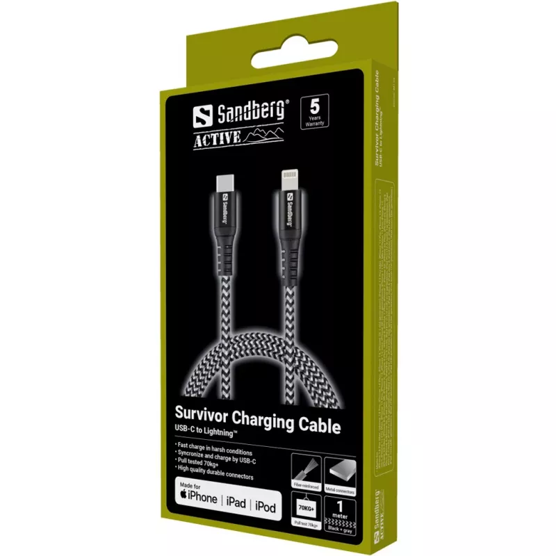 Sandberg Survivor USB-C PD>Lightning 1M kábel 1m 28g