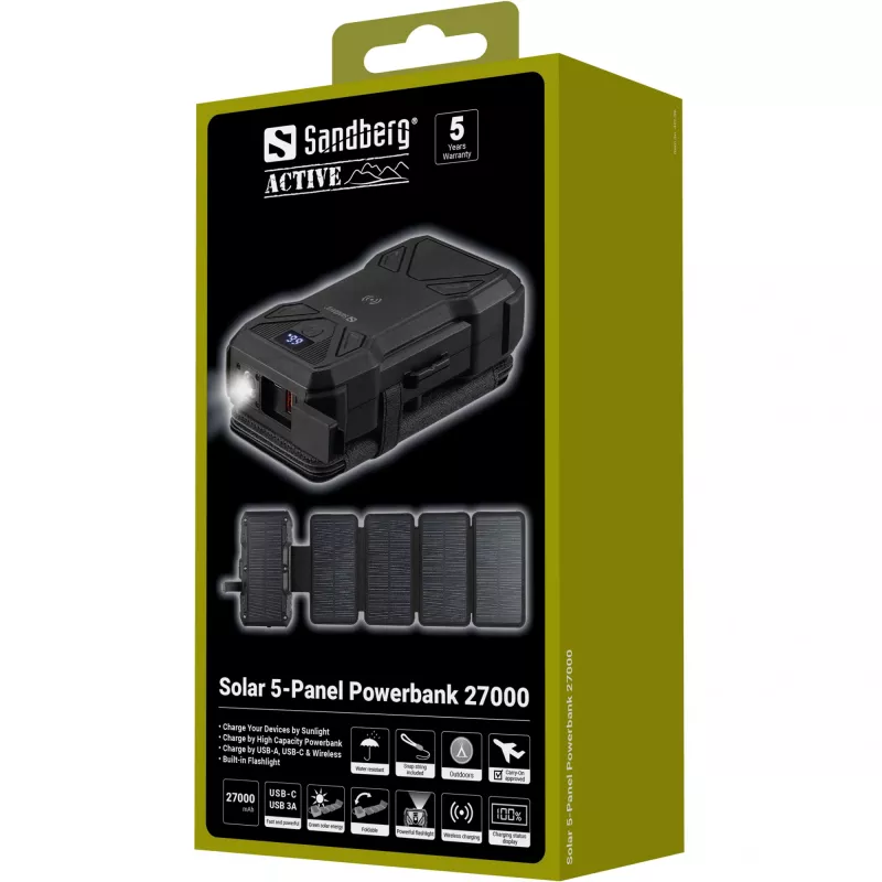 Prenosná powerbanka Sandberg Solar 5-Panel 27000 mAh