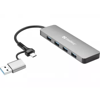 Sandberg USB-C/A na 4xUSB 3.0 hub hliník 5000 Mbit/s