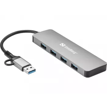 Sandberg USB-C/A na 4xUSB 3.0 hub hliník 5000 Mbit/s