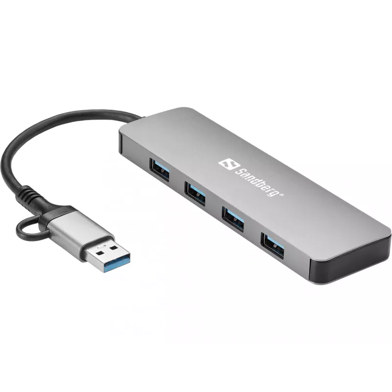 Sandberg USB-C/A na 4xUSB 3.0 hub hliník 5000 Mbit/s