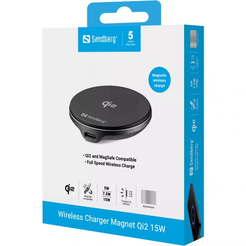 Bezdrôtová nabíjačka SANDBERG 441-61 Qi2 15W – Qi2 wireless charging pad kompatibilná so zariadeniami Qi