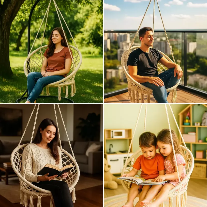 Závesné kreslo Koala Hammock BLACK FOREST 80x60 cm Ecru – prelamovaná tkanina