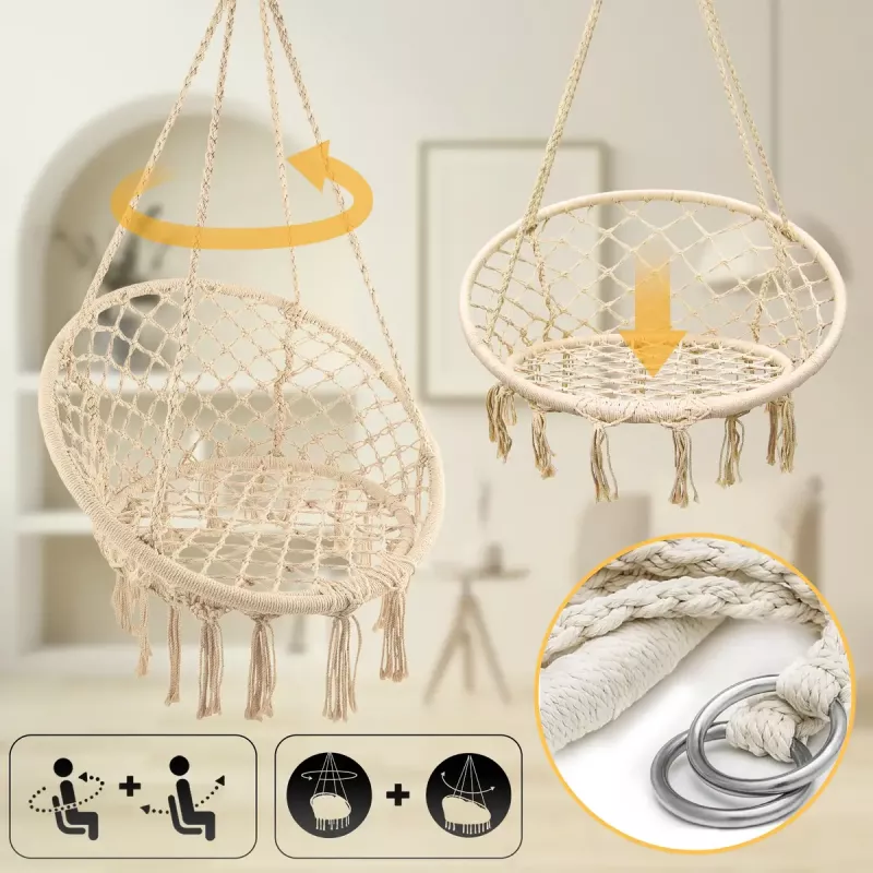 Závesné kreslo Koala Hammock BLACK FOREST 80x60 cm Ecru – prelamovaná tkanina