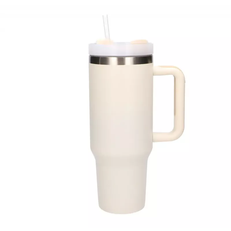 Termohrnček Extralink Black Forest 1200 ml béžová – termohrnček so slamkou a rúčkou