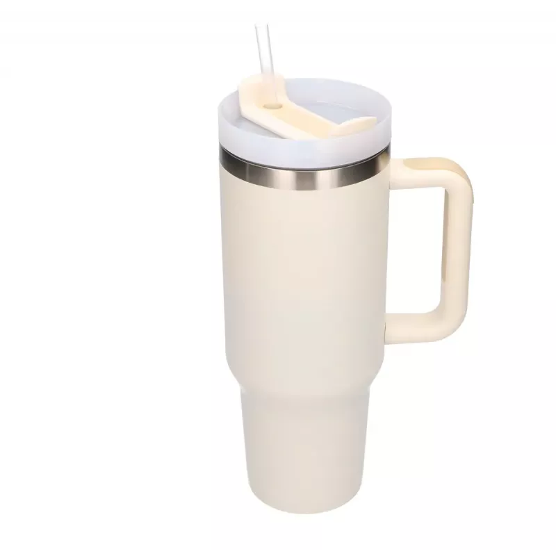 Termohrnček Extralink Black Forest 1200 ml béžová – termohrnček so slamkou a rúčkou