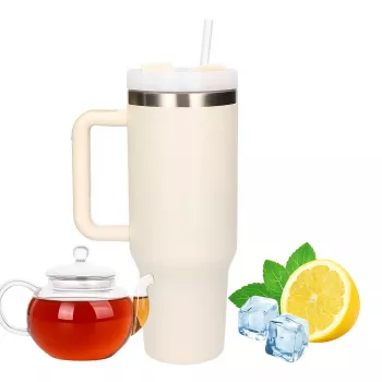 Termohrnček Extralink Black Forest 1200 ml béžová – termohrnček so slamkou a rúčkou