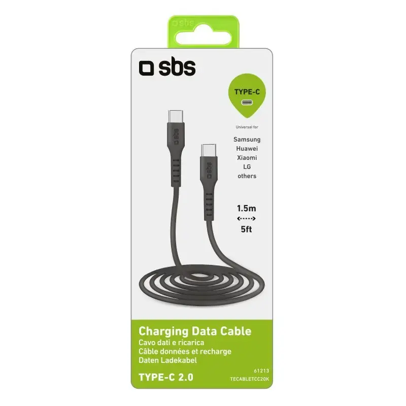 USB-C na USB-C kábel SBS Mobile TECABLETCC20K 1,5 m, USB 2.0, čierny