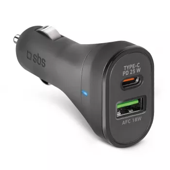 Auto nabíjačka SBS Mobile TECRPD25W — zapaľovač, 12–24 V, 1×USB-A, 1×USB-C, rýchle nabíjanie, čierna